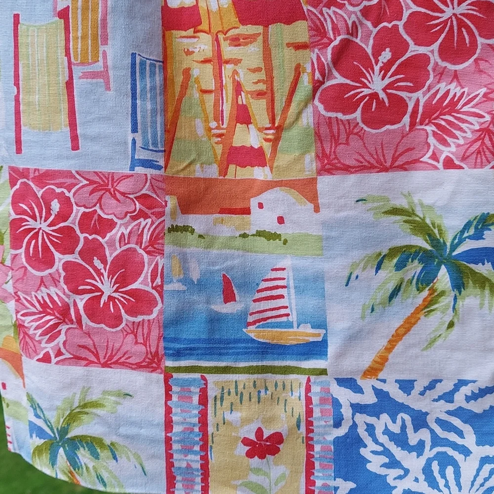 Talbots Tropical Hawaiian Palm Tree Patchwork Straight mini Skirt Sz 8